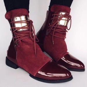Never worn red burgundy lace up boots